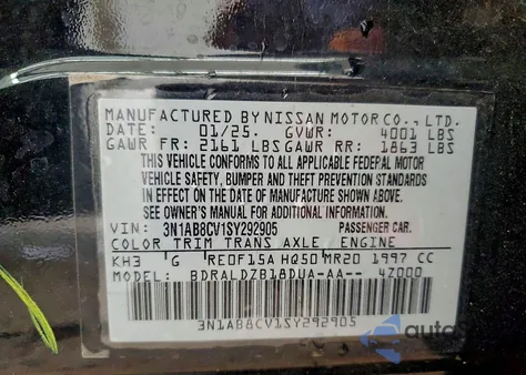 2025 Nissan Sentra Sv z USA, uszkodzony, nr VIN 3N1AB8CV1SY292905